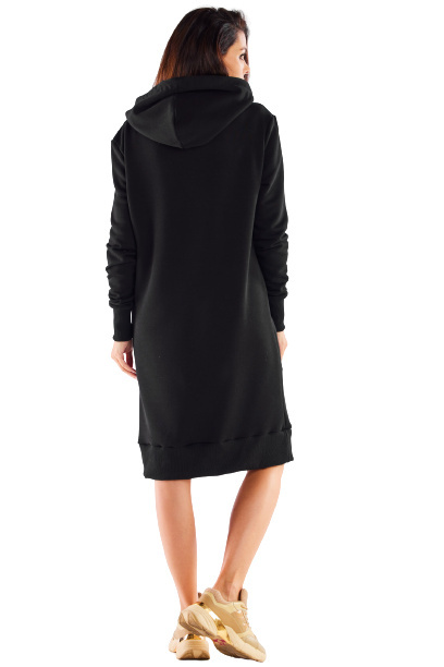 Sukienka midi dresowa z kapturem długi rękaw bawełniana czarna